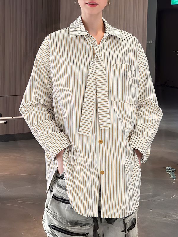 Men's Striped Tie Casual Long Sleeve Shirt SKUL30586