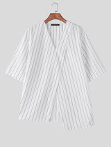 Men's Irregular Hem Striped Short Sleeve T-Shirt SKUL28182