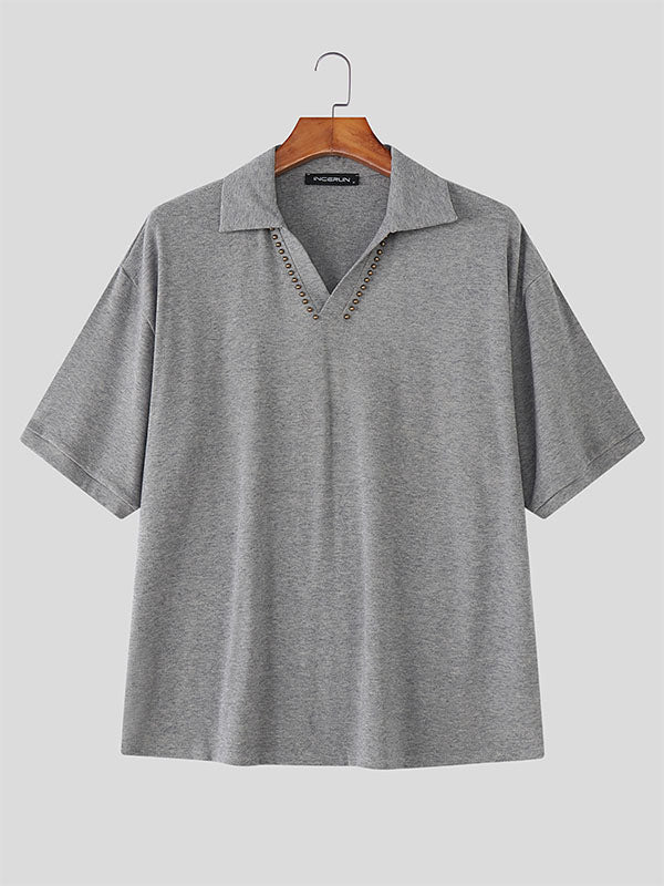 Men's Solid Color Casual Lapel Short Sleeve Shirt SKUL23750