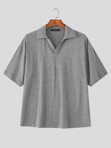 Men's Solid Color Casual Lapel Short Sleeve Shirt SKUL23750