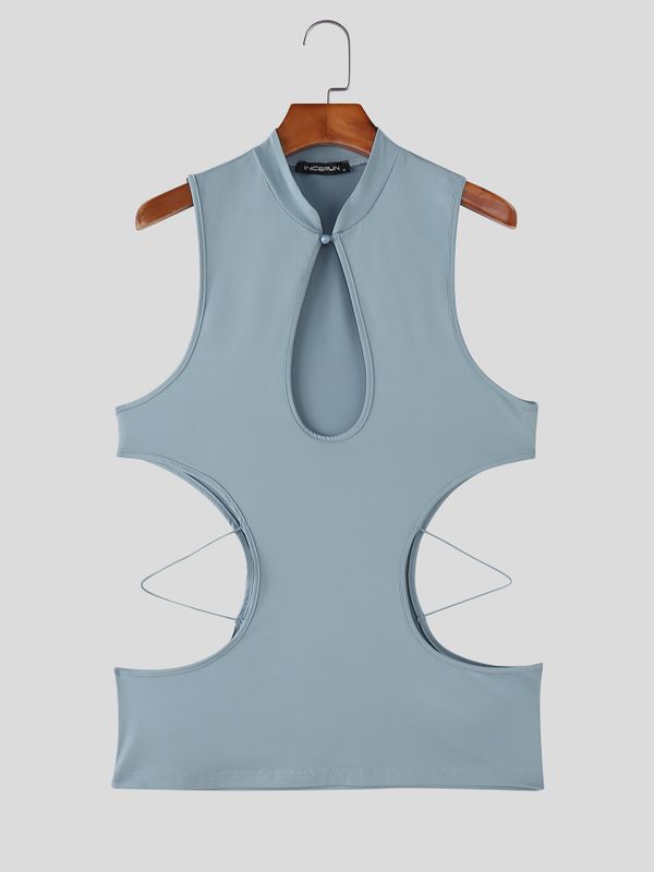 Men's Avant-Garde Keyhole Front Cut Out Mock Neck Tank SKUL67051