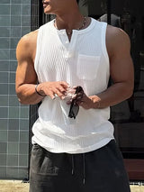 Men's Daily Wear Ribbed Henley Neck Pocket Tank SKUL74762