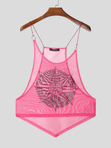 Men's Metal Ring Buckle Semi-Sheer Strap Tank SKUL36508