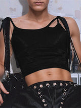 Men's Solid Color Lace-Up Patchwork Cropped Tank SKUL15375