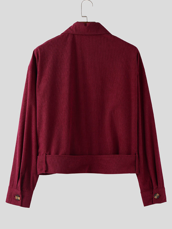 Men's Solid Color Textured Long Sleeve Jacket SKUL28412