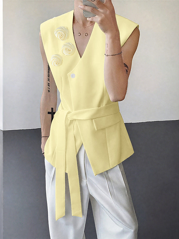 Men's 3D Floral Decor Casual Waistcoat SKUL26081