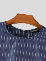 Men's Back Zipper Striped Cropped Shirt SKUL41259