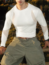 Men's Sheer Mesh Patchwork Long Sleeve T-shirt SKUL46211