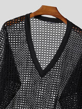 Men's Sheer Mesh Deep V Neck Long Sleeve T-shirt SKUL46266