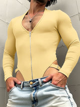 Men's Deconstructed Solid Color Metal Button Bodysuit SKUL50135