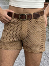 Men's Avant-Garde Crochet Open-Knit Slim Cropped Booty Denim-Style Short SKUL71351