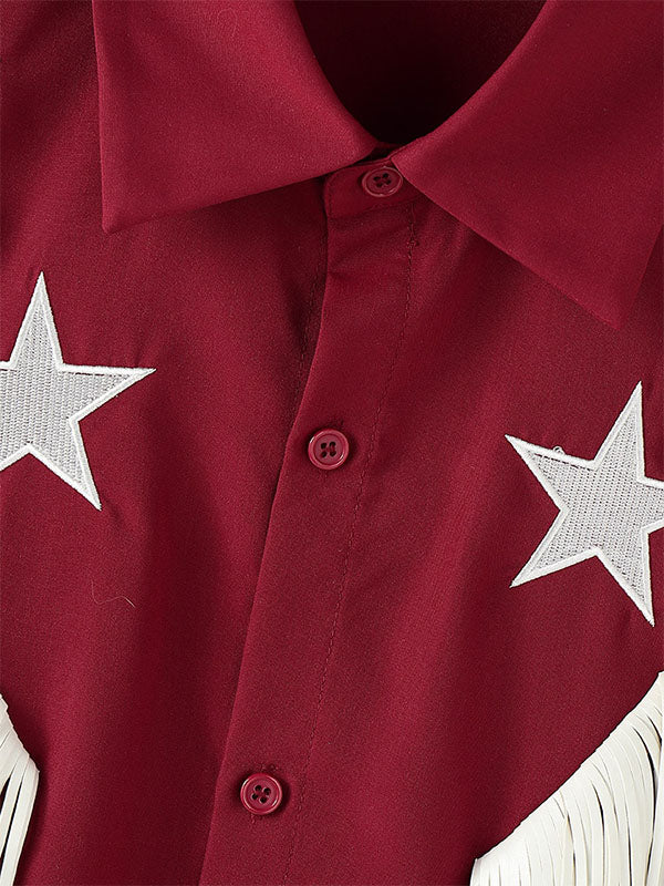 Mens Fringe Patchwork Star Embroidery Shirt SKUL06519