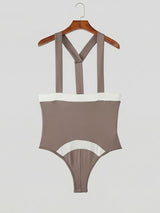 Men's Avant-Garde High-Waisted Contrast Suspender Bodysuit SKUL63814