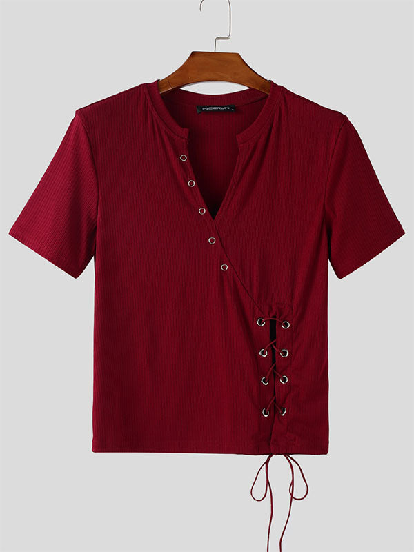 Mens Side-Tie Knit Short Sleeve T-Shirt SKUL16679