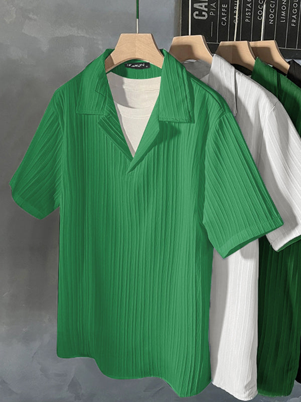 Mens Solid Color Textured Short Sleeve Shirt SKUL21433