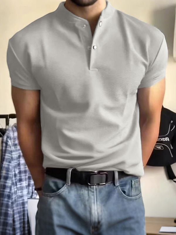 Men's Solid Color Waffle Short Sleeve Shirt SKUL36439