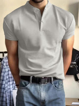 Men's Solid Color Waffle Short Sleeve Shirt SKUL36439