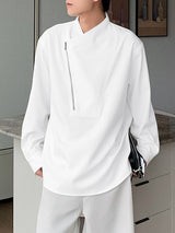 Men's Solid Color Slanted Zip Long Sleeve Shirt SKUL41387