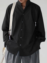 Men's Asymmetrical Waist Stand Collar Long Sleeve Shirt SKUL35137