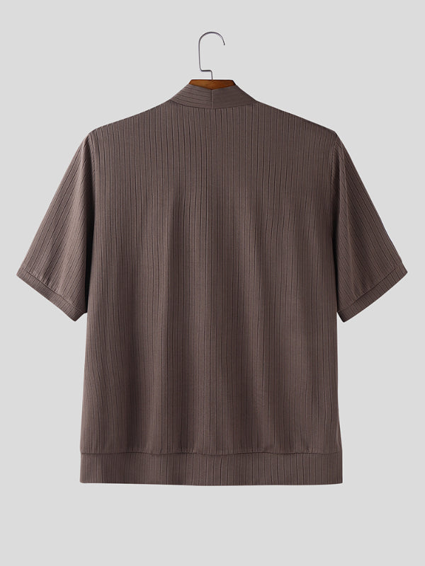 Men's Solid Texture Short Sleeve Cardigan SKUL24747