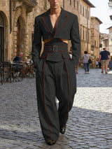 Men's Contrast Trim Cropped Two Pieces Outfit SKUL50825