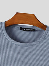 Men's Minimalist Textured Crew Neck Long Sleeve T-shirt SKUL43998