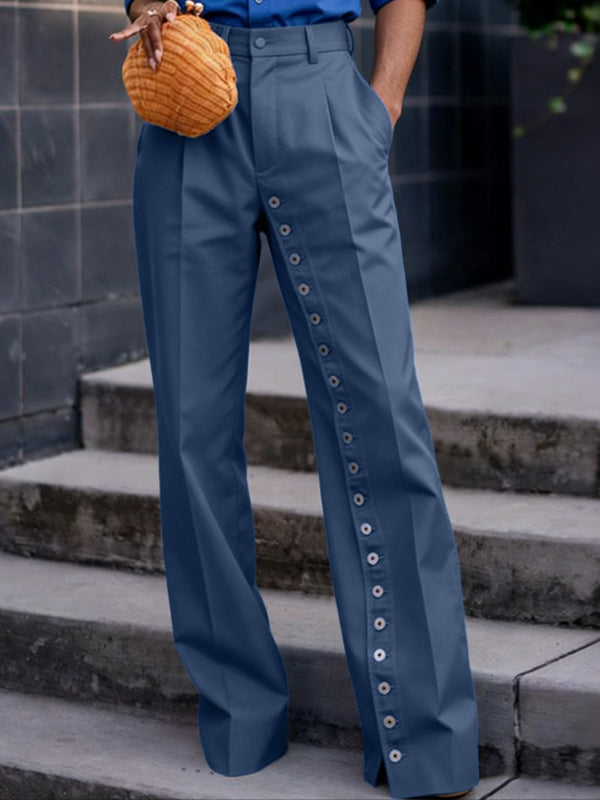 Men's Avant-Garde Diagonal Multi-Button Detail High-Waisted Wide-Leg Pant SKUL66088