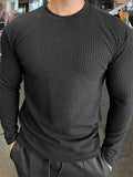 Mens Solid Texture Casual Long Sleeve T-Shirt SKUK34750