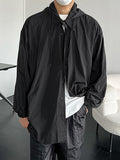 Mens Solid Long Sleeve Drawstring Hooded Shirt SKUK28436