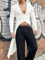 Men's Deconstructed Textured Long Hem Long Sleeve T-shirt SKUL53022