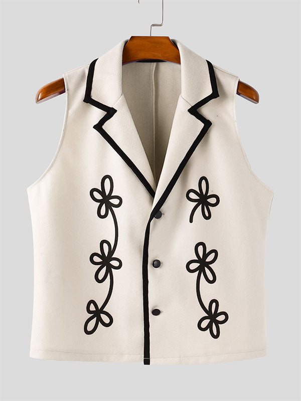 Men's Floral Print Color Block Sleeveless Shirt SKUL15559