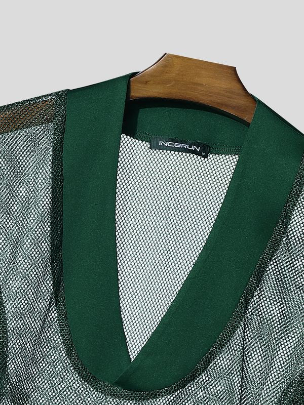 Men's Sheer Mesh Shiny Long Sleeve T-shirt SKUL54091