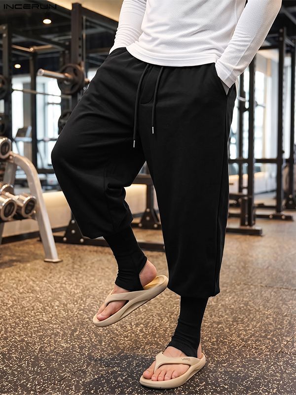 Men's Avant-Garde Gym Stirrup Leg Wrap 2-in-1 Drawstring Waist Full Length Pant SKUL84003