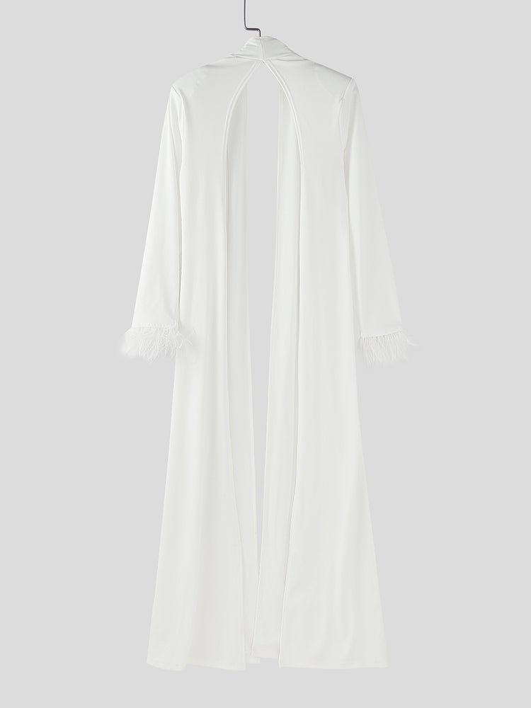 Men's Plush Patchwork Drop Hem Long Sleeve Cardigan SKUL27432