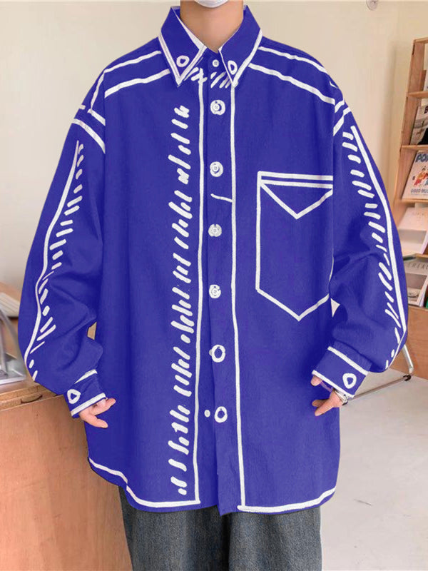 Men's Line Contrast Long Sleeve Shirt SKUL26064