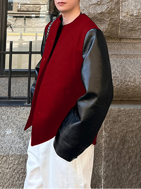 Men's Faux Leather Patchwork Loose Long Sleeve Blazer SKUL28507