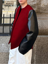 Men's Faux Leather Patchwork Loose Long Sleeve Blazer SKUL28507