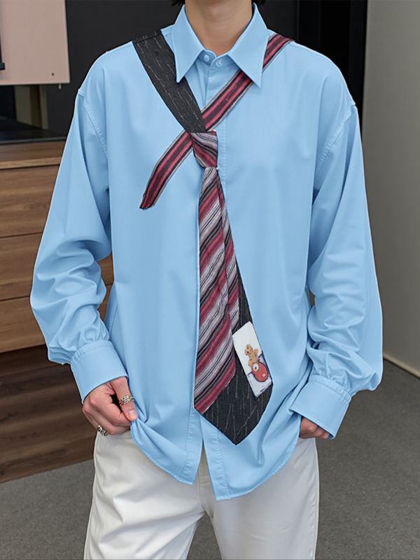 Men's Tie Print Long Sleeve Shirt SKUL32765