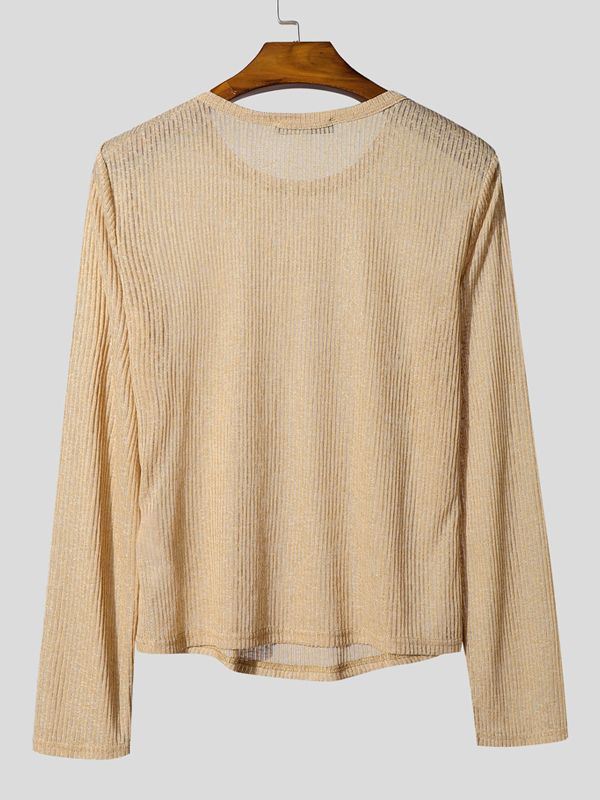 Men's Solid Color Semi-Sheer Long Sleeve T-Shirt SKUL41231