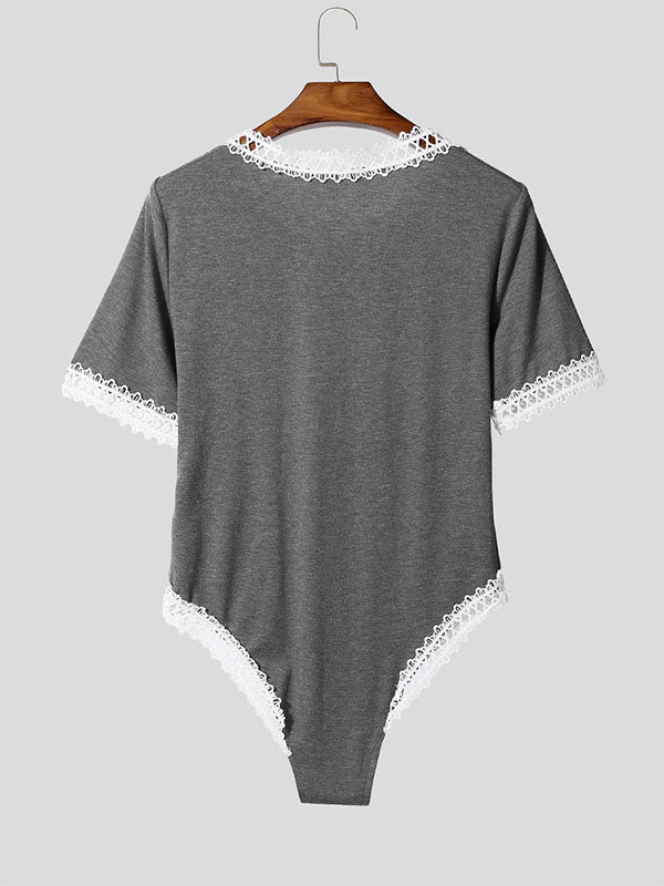 Men's Lace Trim Short Sleeve Bodysuit SKUL22202