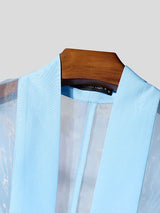 Men's Solid Color Sheer Mesh Loose Fit Cardigan SKUL47710