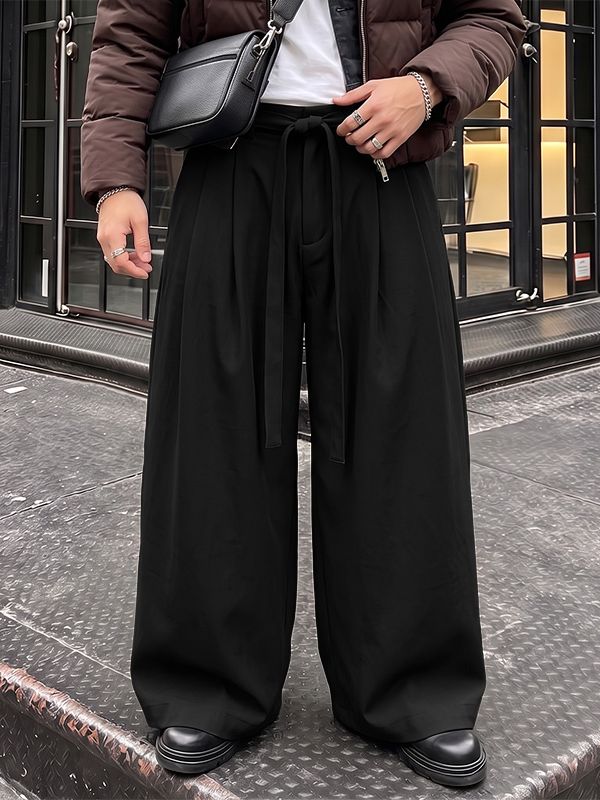 Men's Clean High Street Belted Pleated Wide-Leg Drape Pant SKUL78160