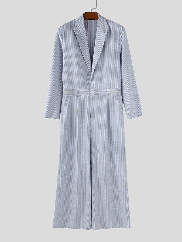 Mens Striped Casual Loose Long Sleeve Jumpsuit SKUL27277