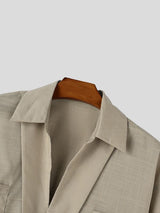 Men's Retro Urban Casual Textured Patch Pocket Drop Shoulder Long Sleeve Camp Collar Shirt SKUL81830