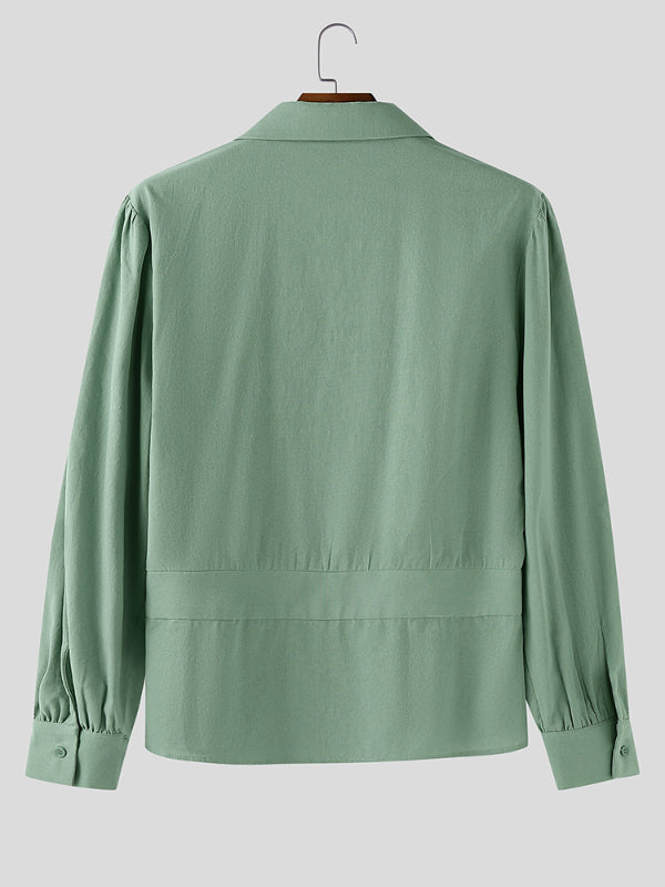 Men's Solid Color Cotton Linen Long Sleeve Shirt SKUL28105