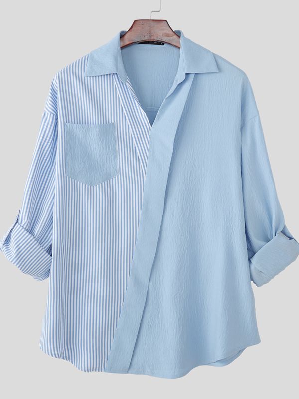 Men's Striped Contrast Color Asymmetrical Long Sleeve Shirt SKUL46425