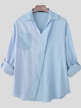 Men's Striped Contrast Color Asymmetrical Long Sleeve Shirt SKUL46425