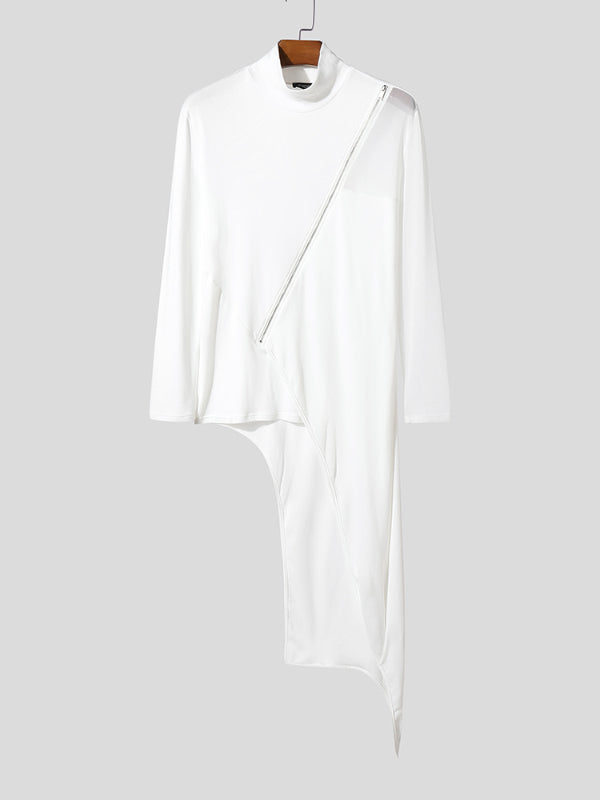 Men's One Side Long Hem Sheer Mesh Long Sleeve T-Shirt SKUL26092