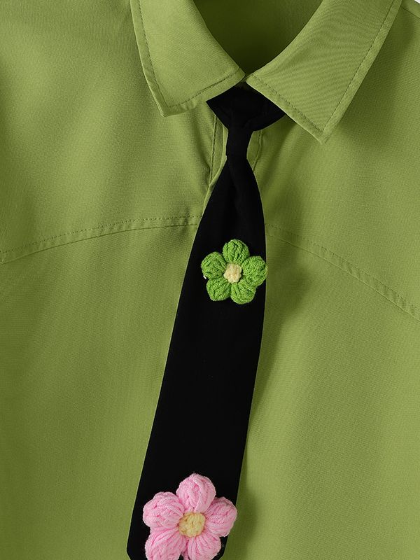 Men's 3D Floral Decor Tie Short Sleeve Shirt SKUL41498