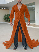 Men's Solid Color Floor-Length Long Hem Long Sleeve Cardigan SKUL28134